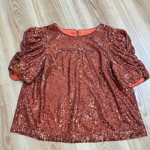 Anthropologie Copper Sequin Top
